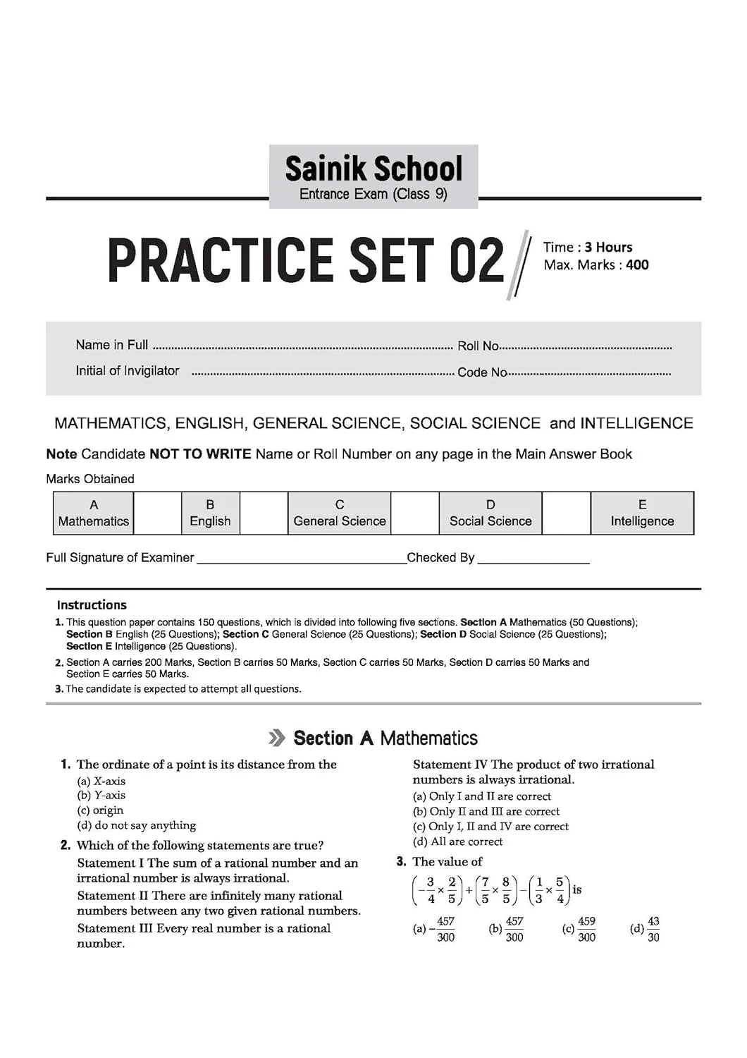 AISSEE Sainik School Class 9 Entrance Exam 2027 | 15 Practice Sets with Solved Paper 2026 | With OMR Sheet | As per Latest Exam Pattern - Image 5