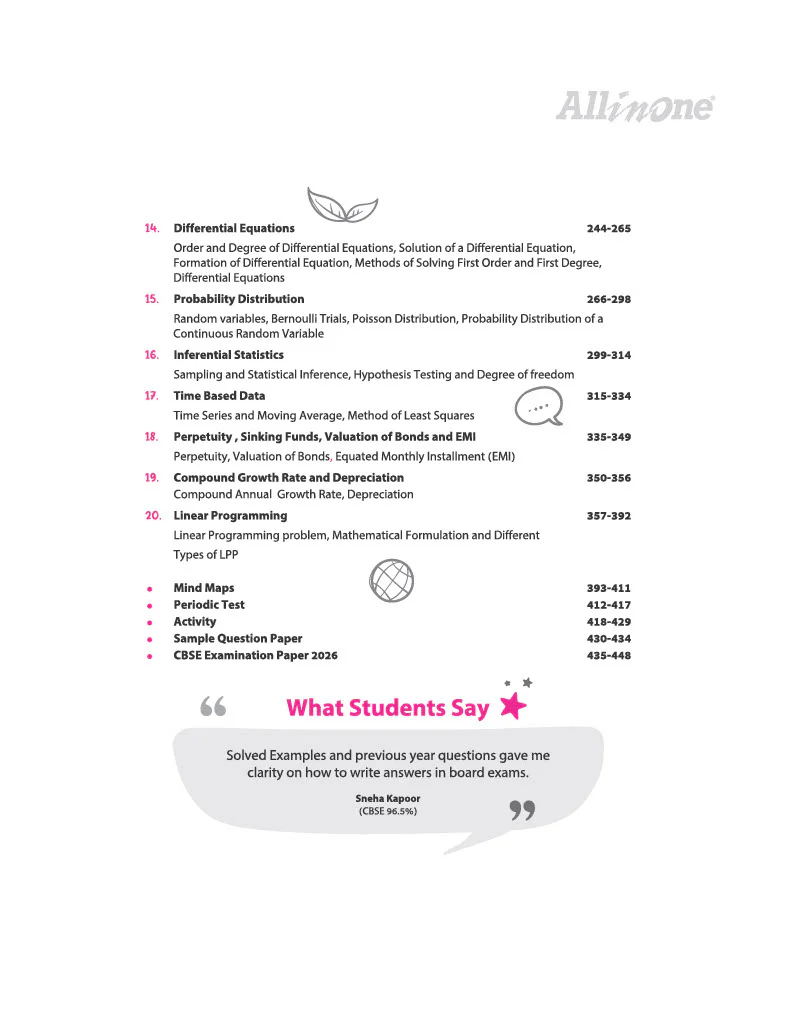 All in One Applied Mathematics Class 12 for CBSE Exam 2026-27 | NCERT Based Complete Theory, Practice Exercises, CBQs, A-R, Sample Papers & Mind Maps | Revised Edition as per Latest Syllabus - Image 6