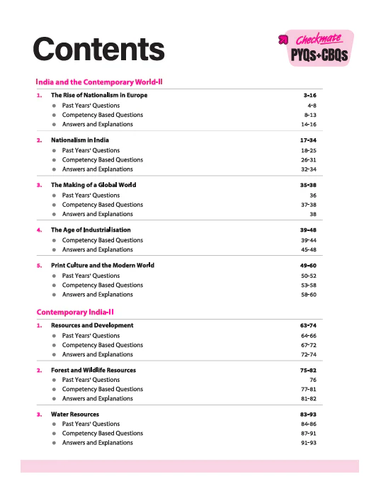 Checkmate CBSE Class 10  Social Science | PYQs & CBQs (Competency Based Questions & Previous Year Question)| Updated Edition 2026 - Image 3