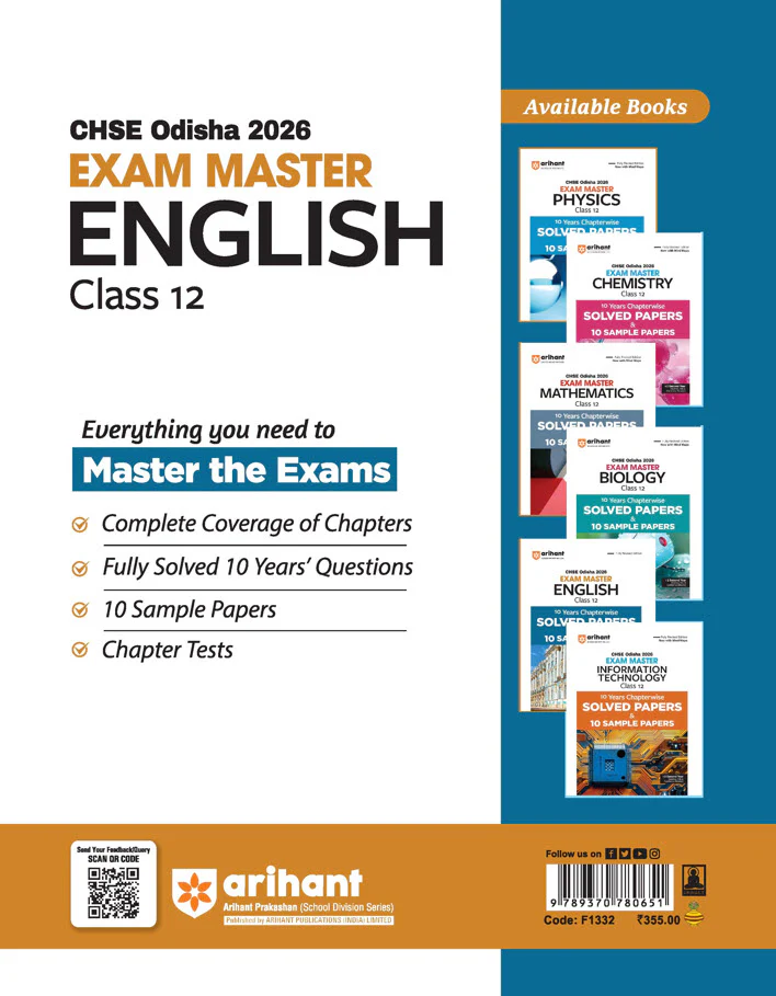 CHSE Odisha Class 12 English Exam Master 2026 | 10 Years Chapterwise Solved Papers & 10 Sample Papers | Fully Revised Edition | +2 Second Year (Arts, Science, Commerce) - Image 2