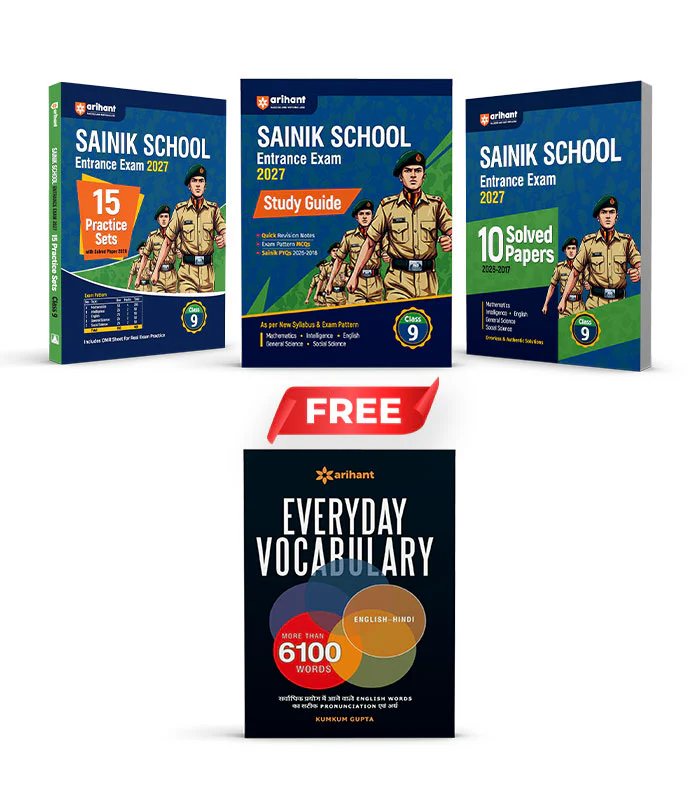 Combo of AISSEE Sainik School Class 9 Entrance Exam 2027 | Study Guide, 15 Practice Sets with Solved Paper 2026 & 10 Solved Papers (2026- 2017) | With Free Everyday Vocabulary | English Medium