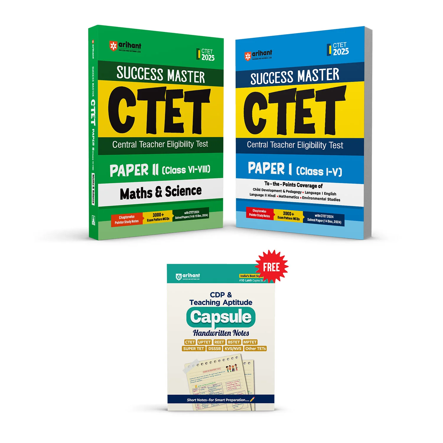 Combo of CTET - Class I - V & VI - VIII (Paper 1 & 2 ) 2025 | Math & Science | Study Guide | With Free Child Development and Pedagogy (CDP) & Teaching Aptitude | English Medium