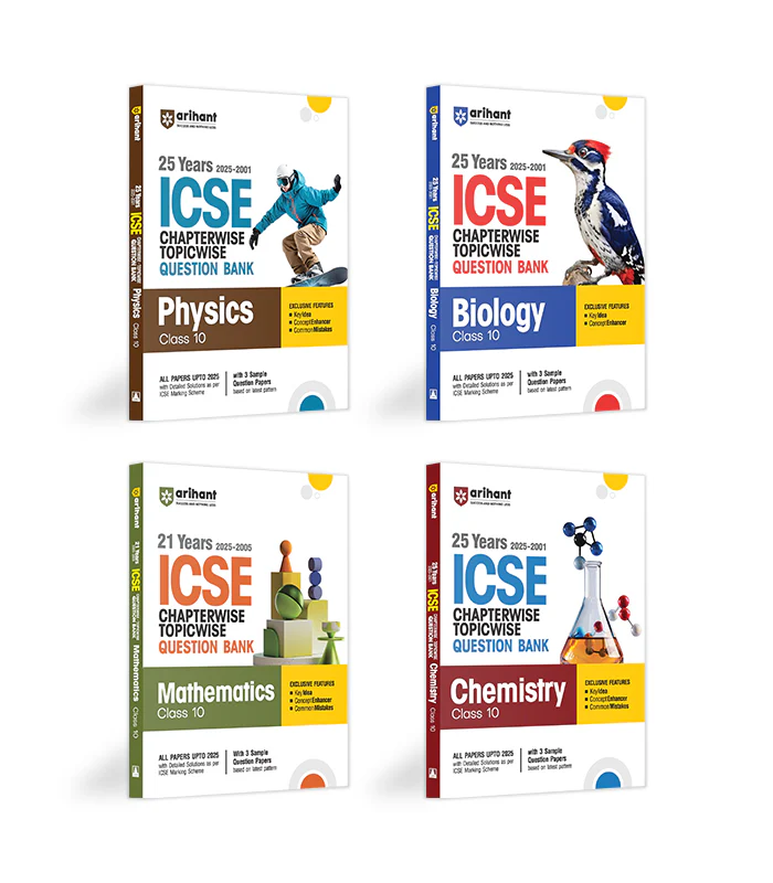 Combo of ICSE 25 Year Chapterwise-Topicwise Question Bank Class 10th | Biology, Chemistry, Mathematics & Physics | English Medium