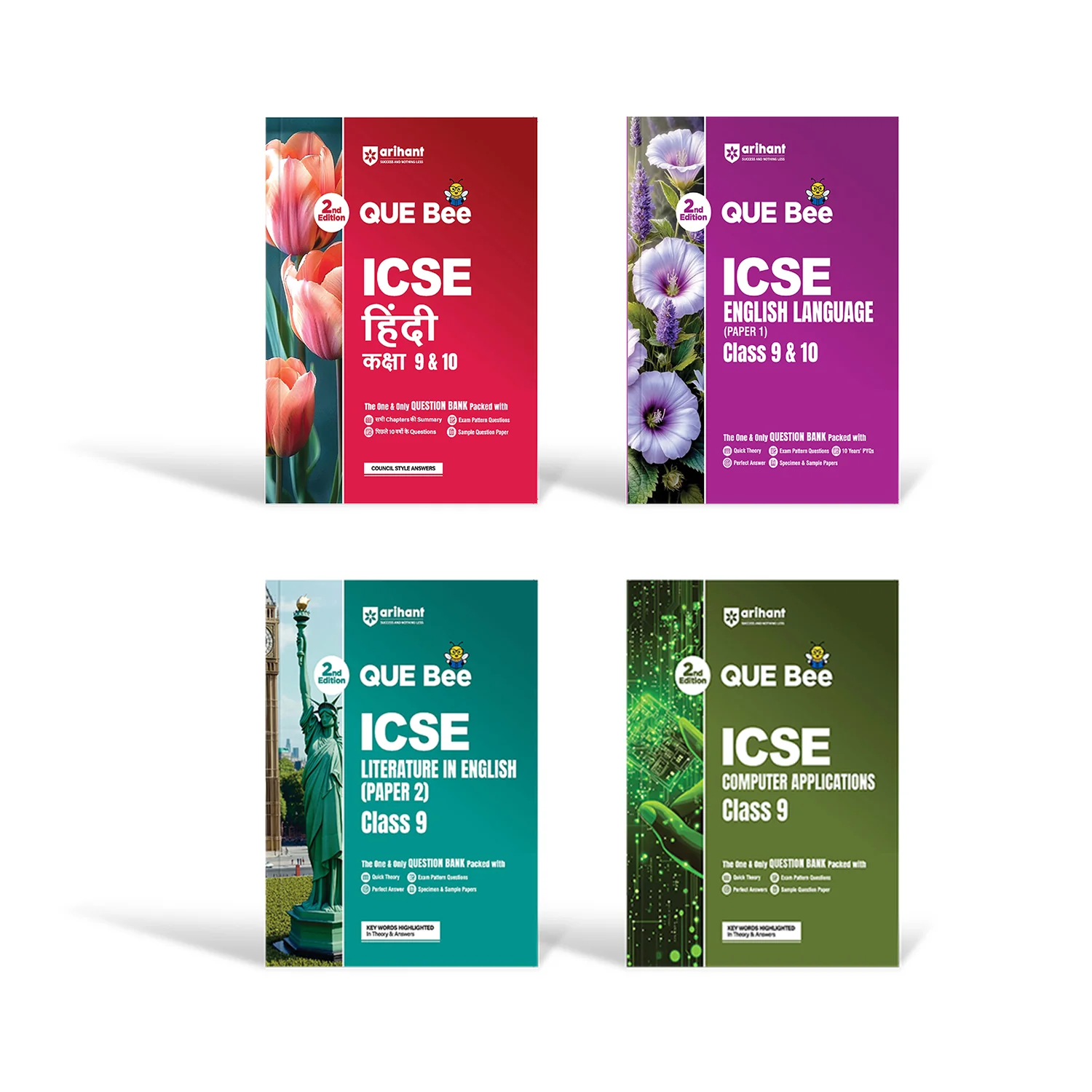 Combo of ICSE QUEE BEE Class 9 Exam 2027 | English Language (Paper I), Literature in English (Paper-2), Hindi, Computer Applications | As per Latest ICSE Syllabus | Que Bee 2nd Edition