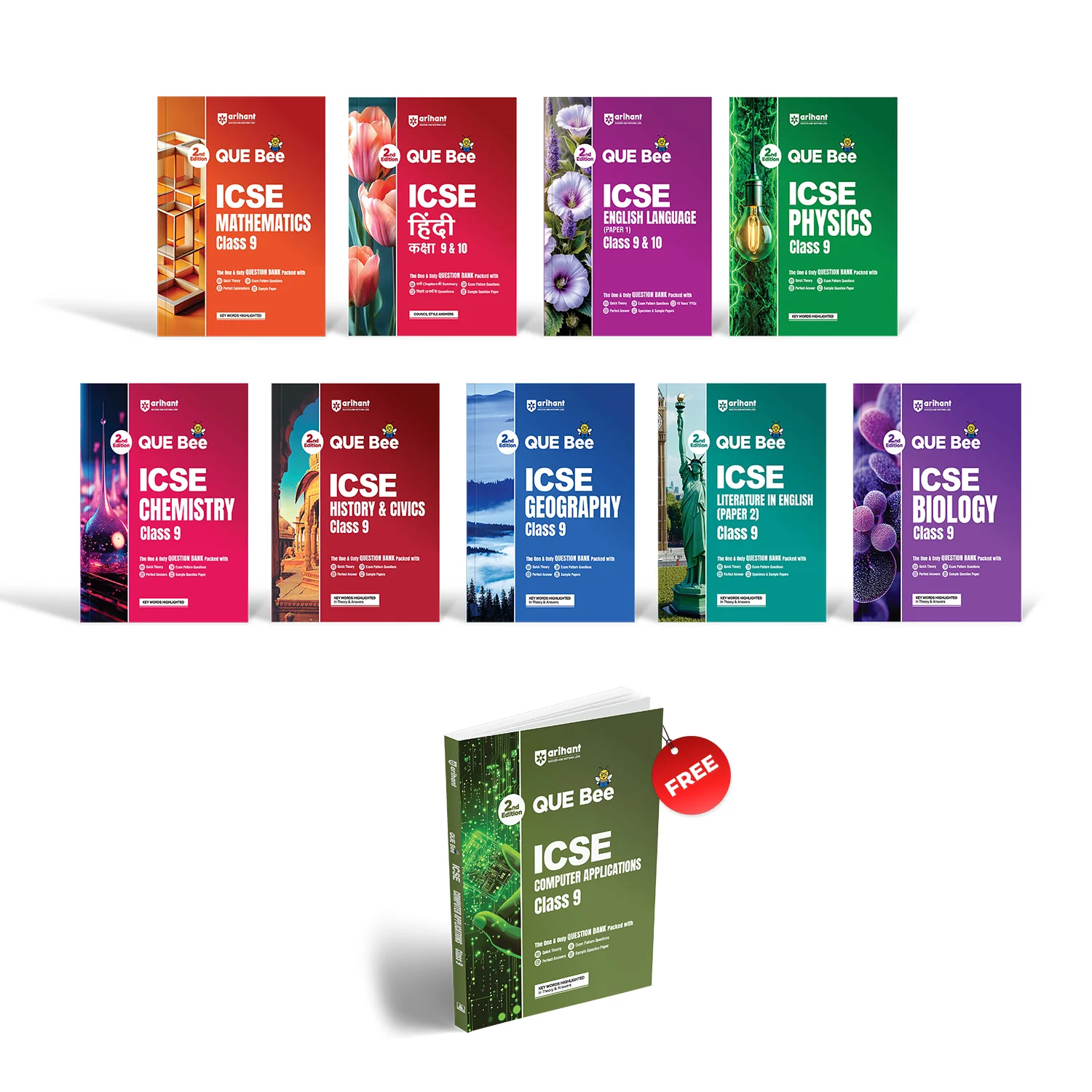 Combo of ICSE QUEE BEE Class 9 Exam 2027 | History & Civics, Geography, Physics, Chemistry, Maths, Biology, Eng. Lang. (Part -1), English Lit (Paper-2) & Hindi | With Free ICSE QUEE BEE Computer Applications
