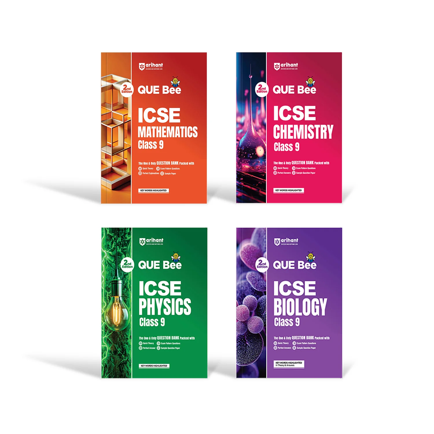 Combo of ICSE QUEE BEE Class 9 Exam 2027 | Physics, Chemistry, Biology & Mathematics | As per Latest ICSE Syllabus | Que Bee 2nd Edition