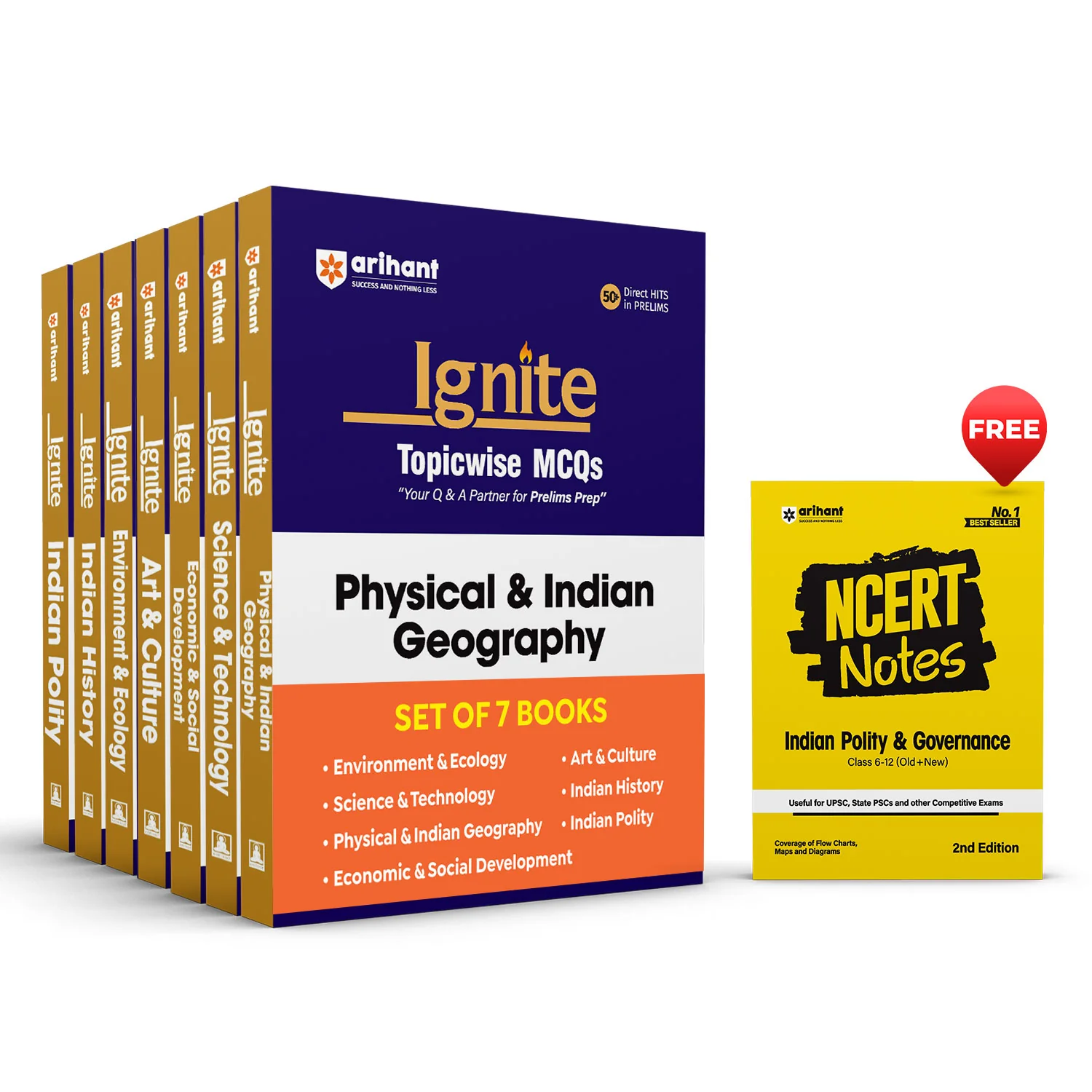 Combo of Ignite MCQs History, Environment & Ecology, Arts & Culture, Indian Polity, Economics & Social Development, Science & Technolgy & Physical & Indian Geography | 750+ MCQs with Explanations | With free NCERT Notes World History | English Medium