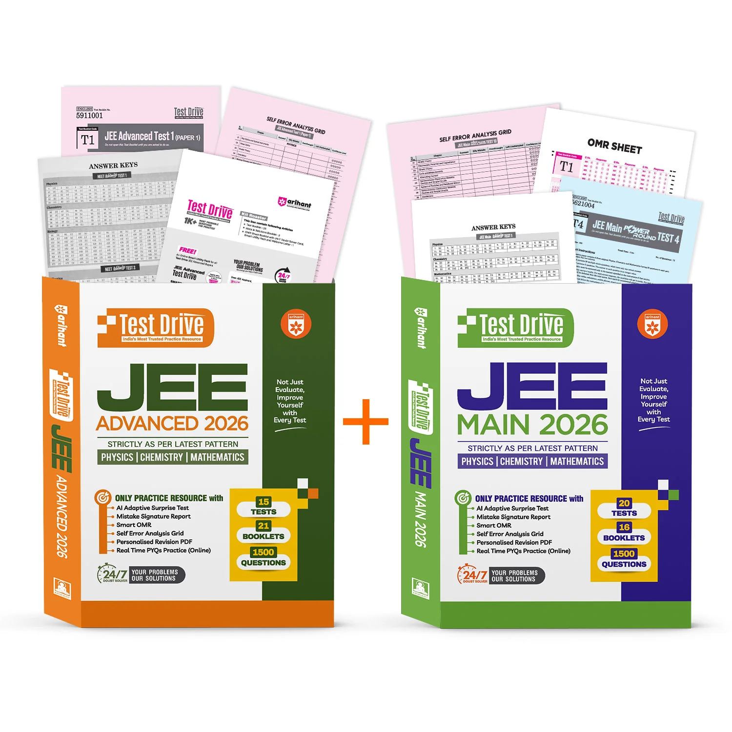 Combo of JEE Main & Advanced 2026 | Physics, Chemistry & Maths | 15 Tests, 21 Booklets & 1500 Questions & 20 Tests, 16 Booklets & 1500 Questions | English Medium