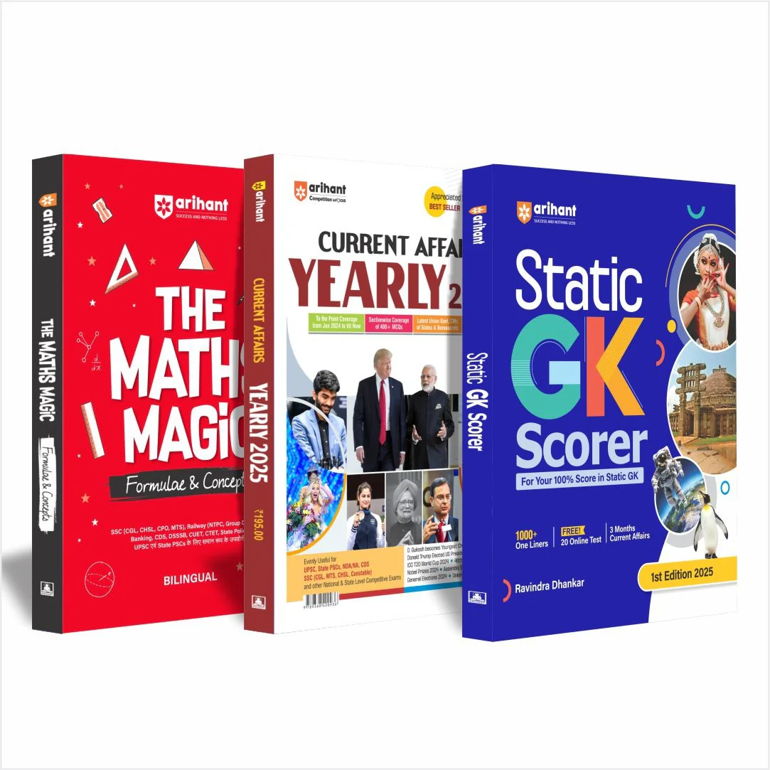 Combo of Maths Magic + Current Affairs Yearly 2025 + Static GK Scorer