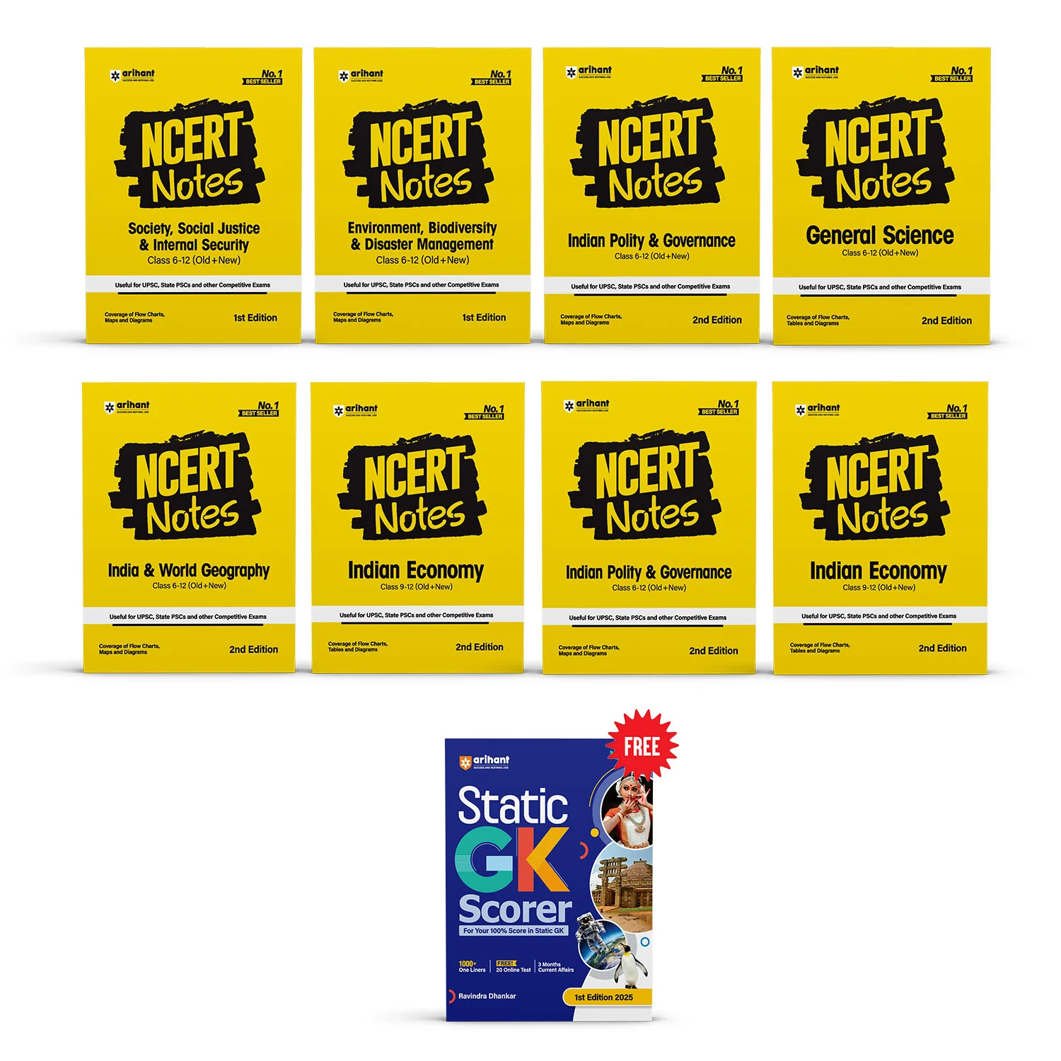 Combo of NCERT Notes & MCQs (Class 6-12) | General Sci., In. & World Geo, In. Economy, In. History, In. polity, W. Histroy, Environment, Biodiversity & Diaster Management,Society, Social Justice & Internal Security | With Free Static GK | English Medium