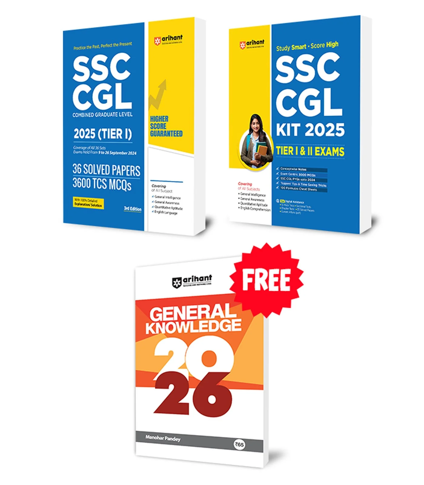 Combo of SSC CGL Exam 2025 | Study Guide + Solved Papers | With Free General Knowledge 2026 | English Medium