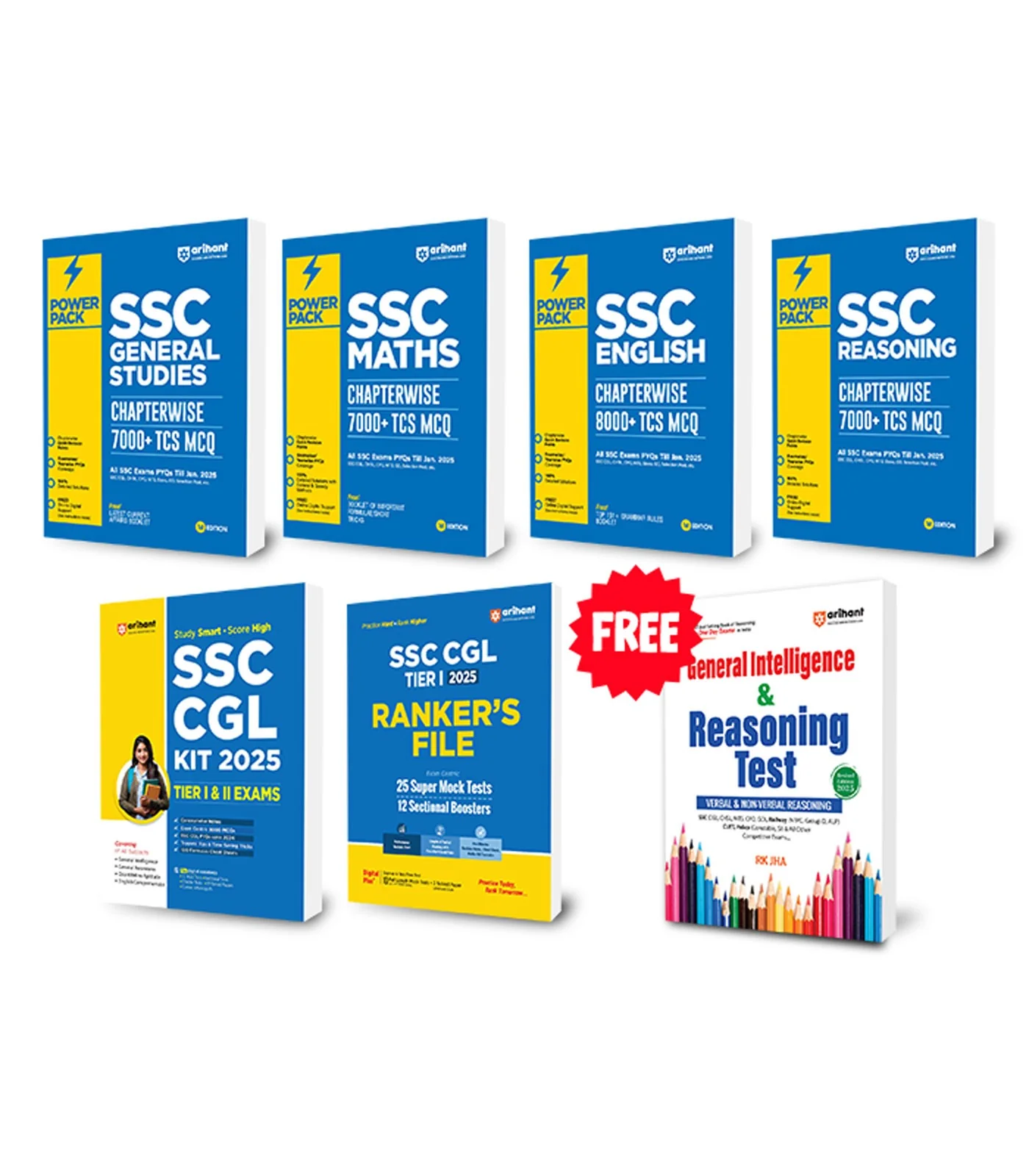 Combo of SSC Power Pack & CGL 2025 | SSC Power Pack (English, Reasoning,Mathematics & General Studies) + SSC CGL Study Guide & Practice Sets | With free General Intelligence & Reasoning Test | English Medium