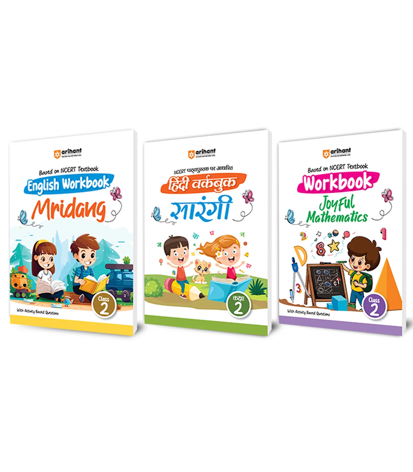 Combo of workbook Class 2nd | English (Mridang), Hindi (Sarangi), Joyful Mathematics | Based on NCERT Textbook