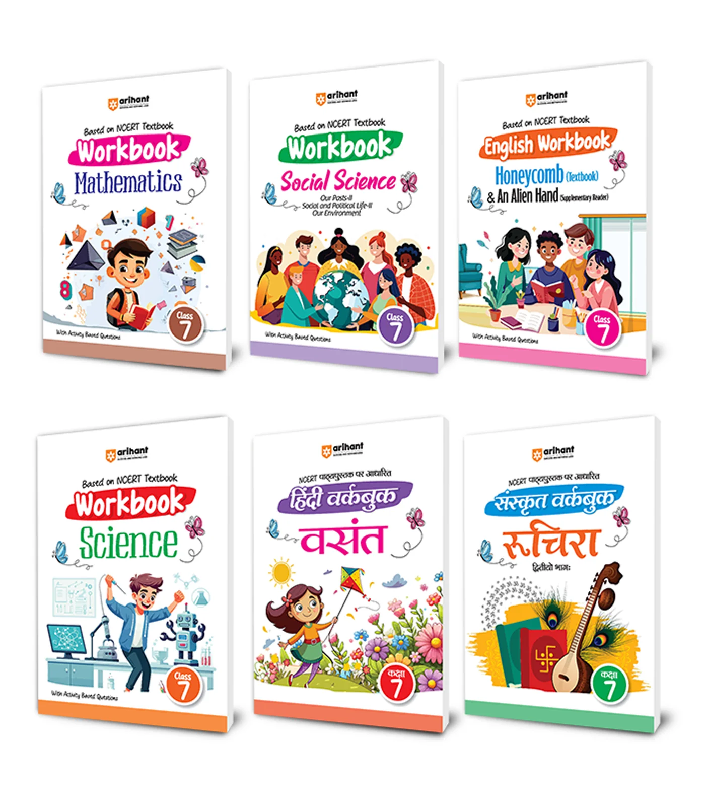 Combo of Workbook Class 7th | Mathematics, English, Honycomb, Science, Vasant & Sanskrit Ruchira | Based on Ncert Textbook