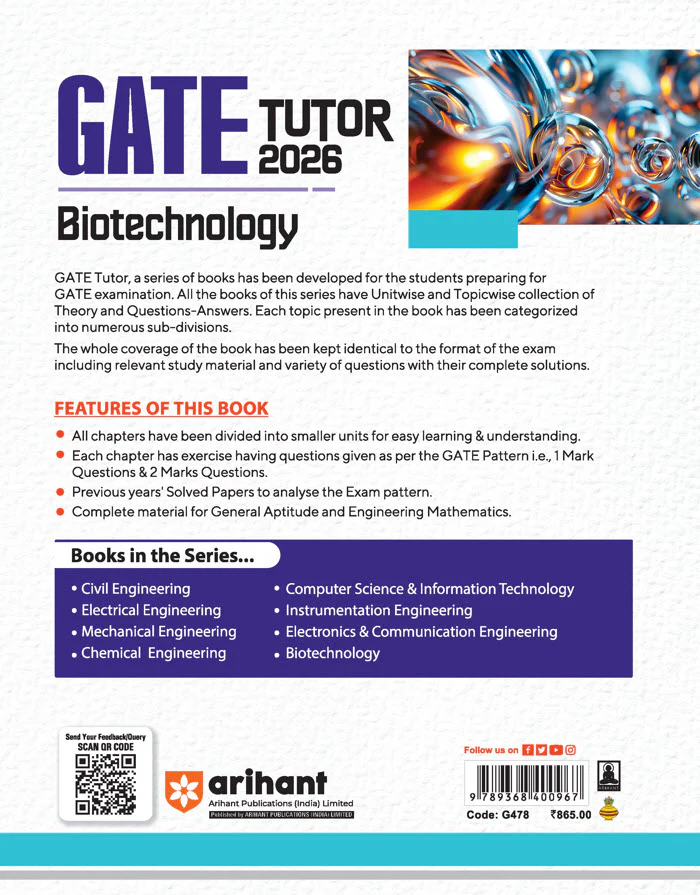 GATE Tutor Biotechnology Exam 2026 | With Solved Papers 2025-23 & 3 Practice Sets by Prof. B M Agarwal, Akansha Singhal, Vidhika Goel - Image 2