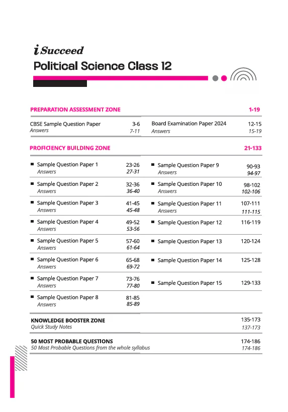 i-Succeed CBSE 2026 – Political Science Class 12 | 15 Sample Question Papers | Rapid Revision Sheets | Mind Maps | Final 50 Most Probable Questions | As per Latest CBSE Sample Paper - Image 3