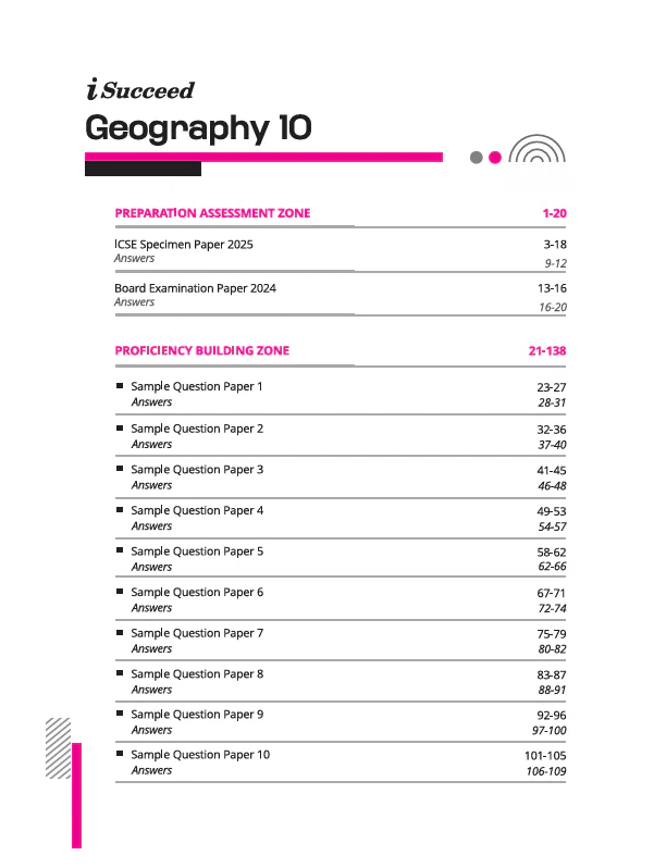 i-Succeed ICSE 2026 – Geography Class 10 | 15 Sample Question Papers | Based on Latest ICSE Syllabus | Includes Solved Specimen Paper, 2025 Board Paper & Council-style Answers - Image 3