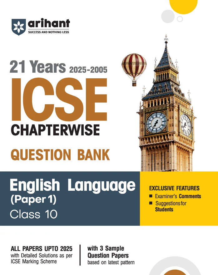 ICSE English Language (Paper-1) Class 10th | 21 Years Chapterwise Topicwise Question Bank (2025 - 2005)