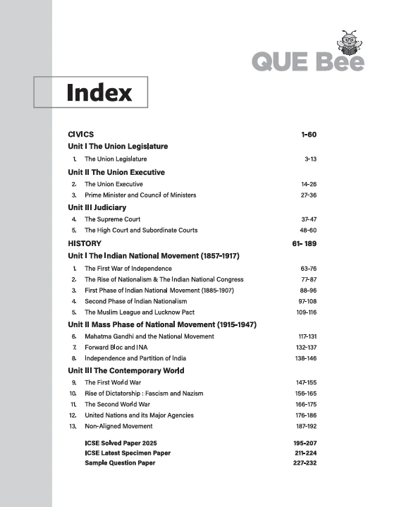 ICSE QUE Bee History & Civics Class 10 Exam 2026 | Quick Theory, Exam Pattern Questions, 10 years PYQs | Key Words Highlighted In Theory & Answers - Image 2