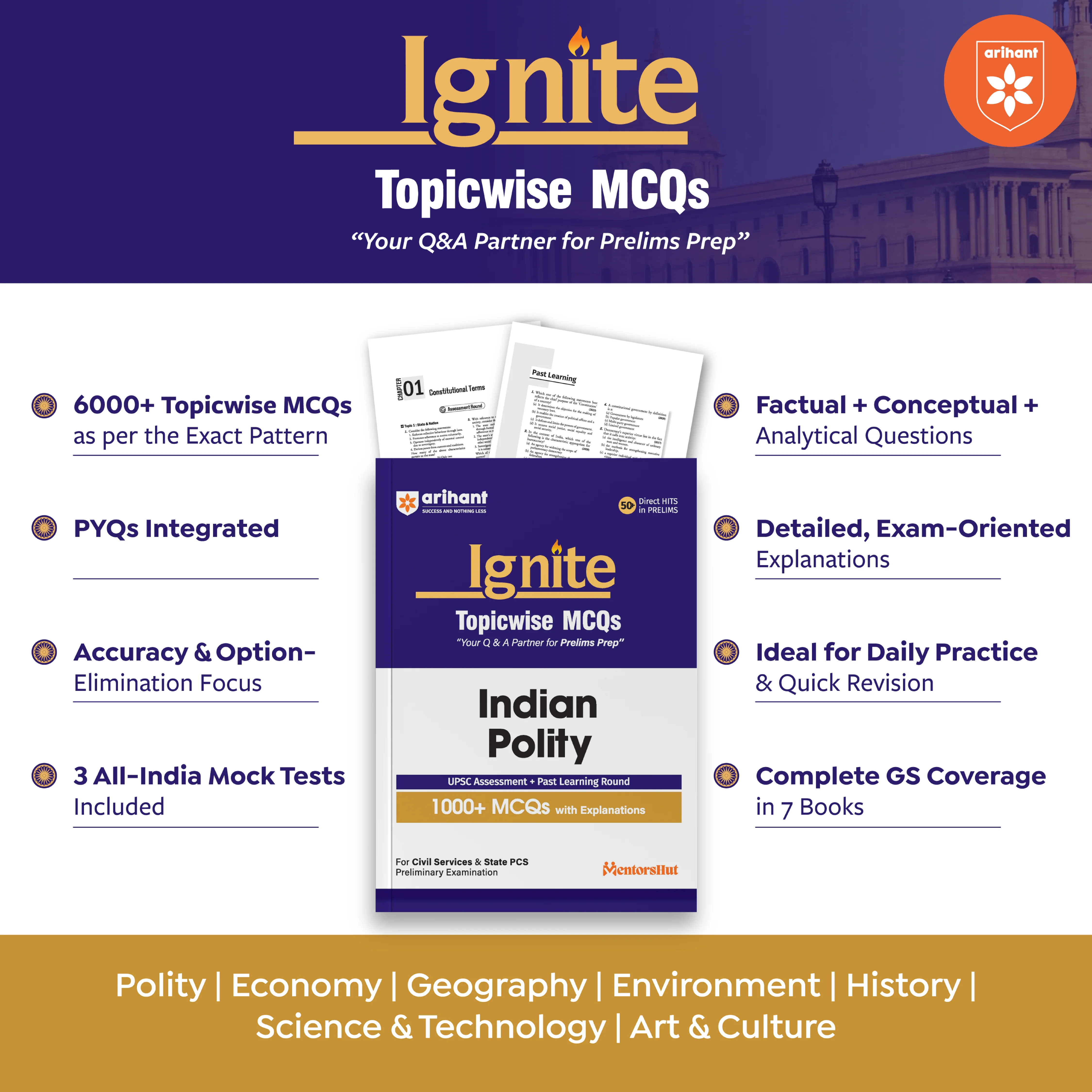 Ignite Topicwise MCQs - Art & Culture for UPSC & State PCS Prelims | 750+ MCQs with Explanations | UPSC Assessment + Past Learning Round | 50+ Direct Hits in Prelims - Image 2