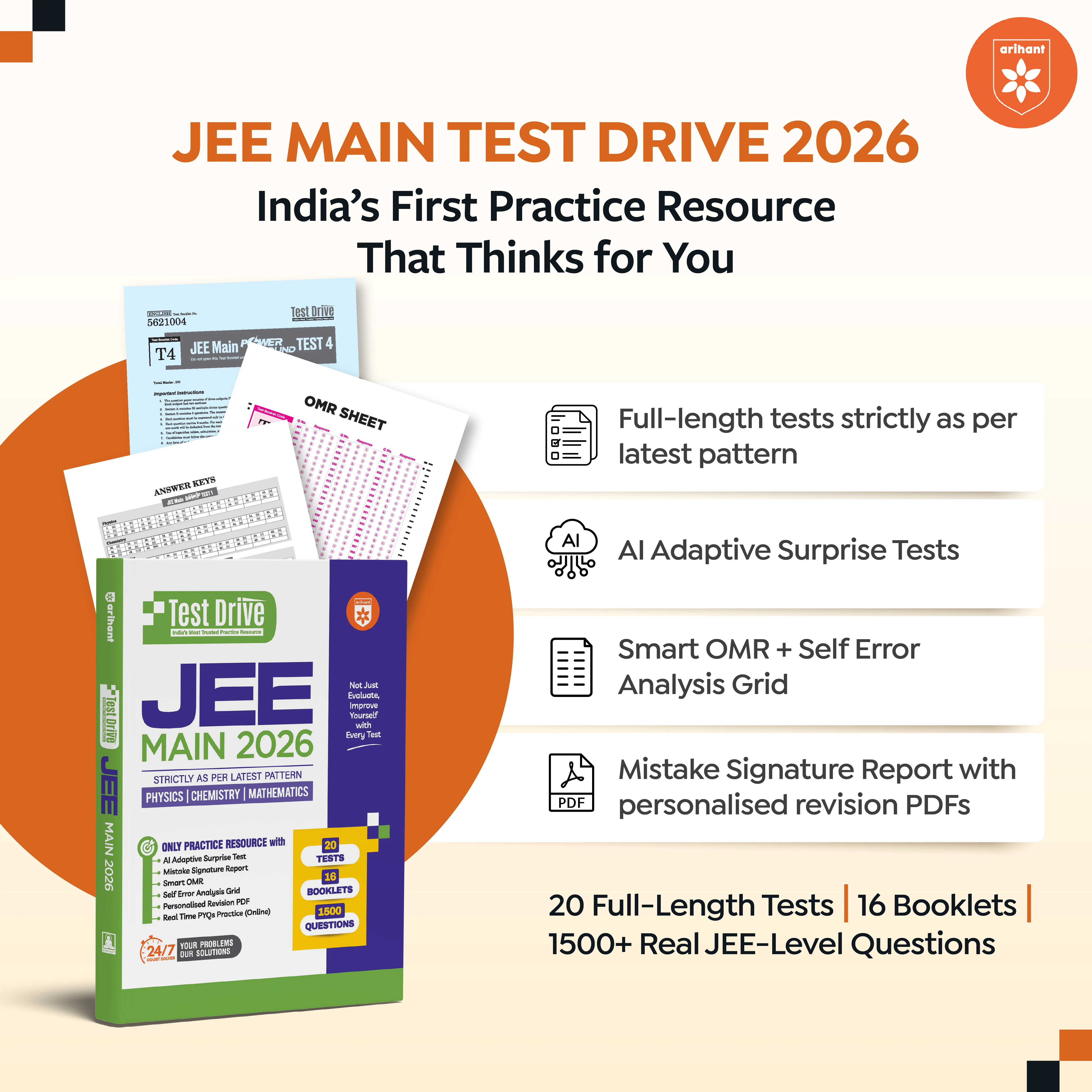 JEE Main 2026 Test Drive | Physics, Chemistry & Maths | 20 Tests, 16 Booklets & 1500 Questions | AI-Adaptive Practice with Error Analysis, Smart OMR, Real-Time PYQs (Online) & Revision PDF | Based on Latest NTA Pattern - Image 2