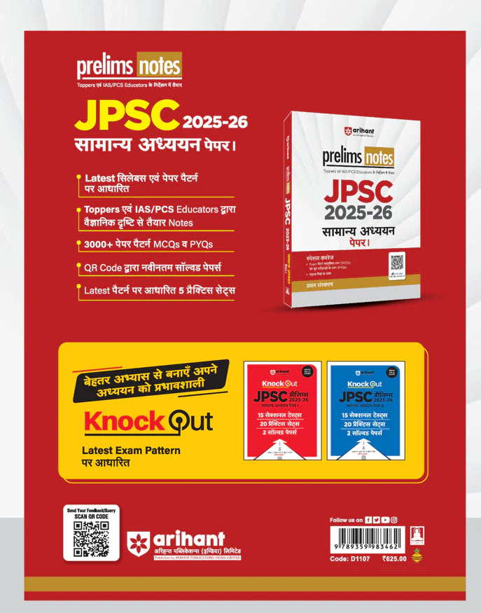 JPSC Prelims 2025–26 | General Studies Paper I | Prelims Notes | MCQs & PYQs Based | Prepared under Guidance of Toppers & IAS/PCS Educators | Hindi Medium - Image 2