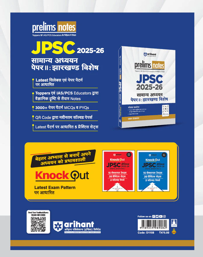 JPSC Prelims 2025–26 | General Studies Paper II- Jharkhand Special | Prelims Notes | MCQs & PYQs Based | Prepared under Guidance of Toppers & IAS/PCS Educators | Hindi Medium - Image 2