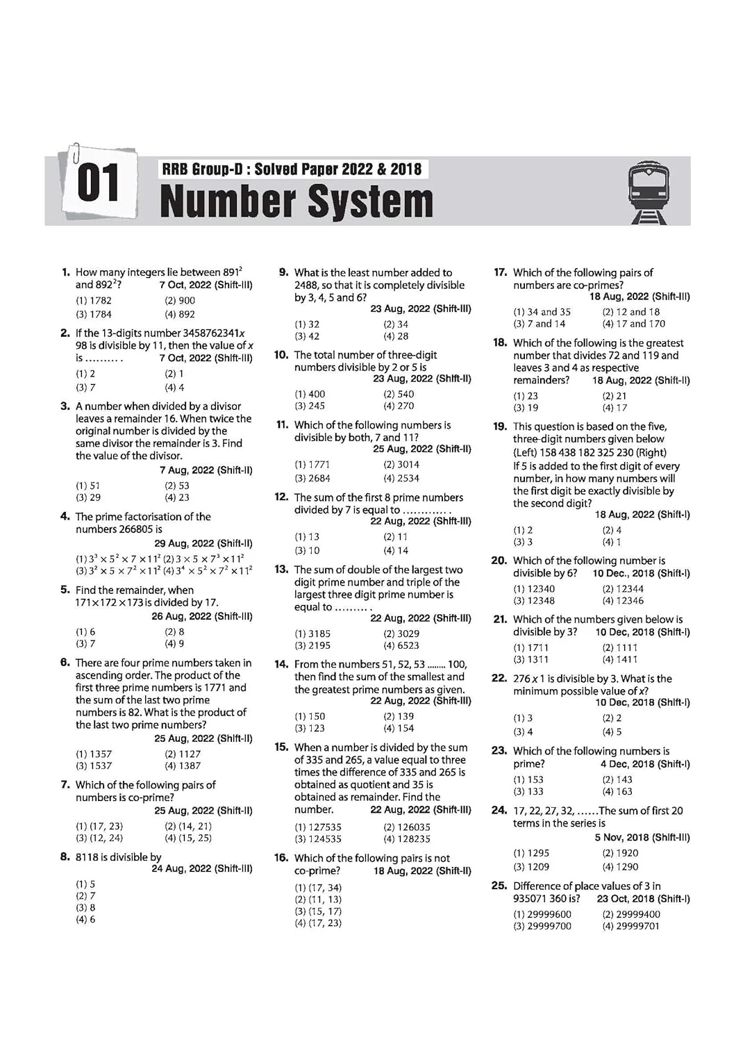 RRB Group-D Computer Based Test 2026 | Sectionwise Chapterwise Solved Papers (2025, 2022, 2018) | 100% Detailed Solutions | Dhurandhar Series - Image 6