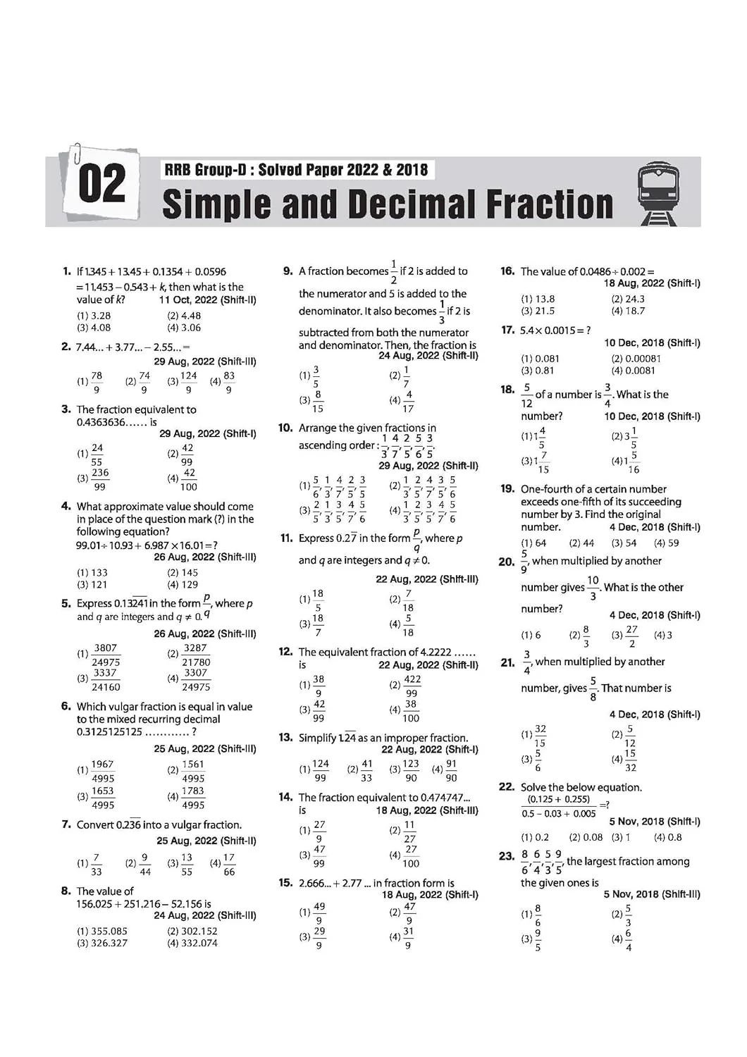 RRB Group-D Computer Based Test 2026 | Sectionwise Chapterwise Solved Papers (2025, 2022, 2018) | 100% Detailed Solutions | Dhurandhar Series - Image 7