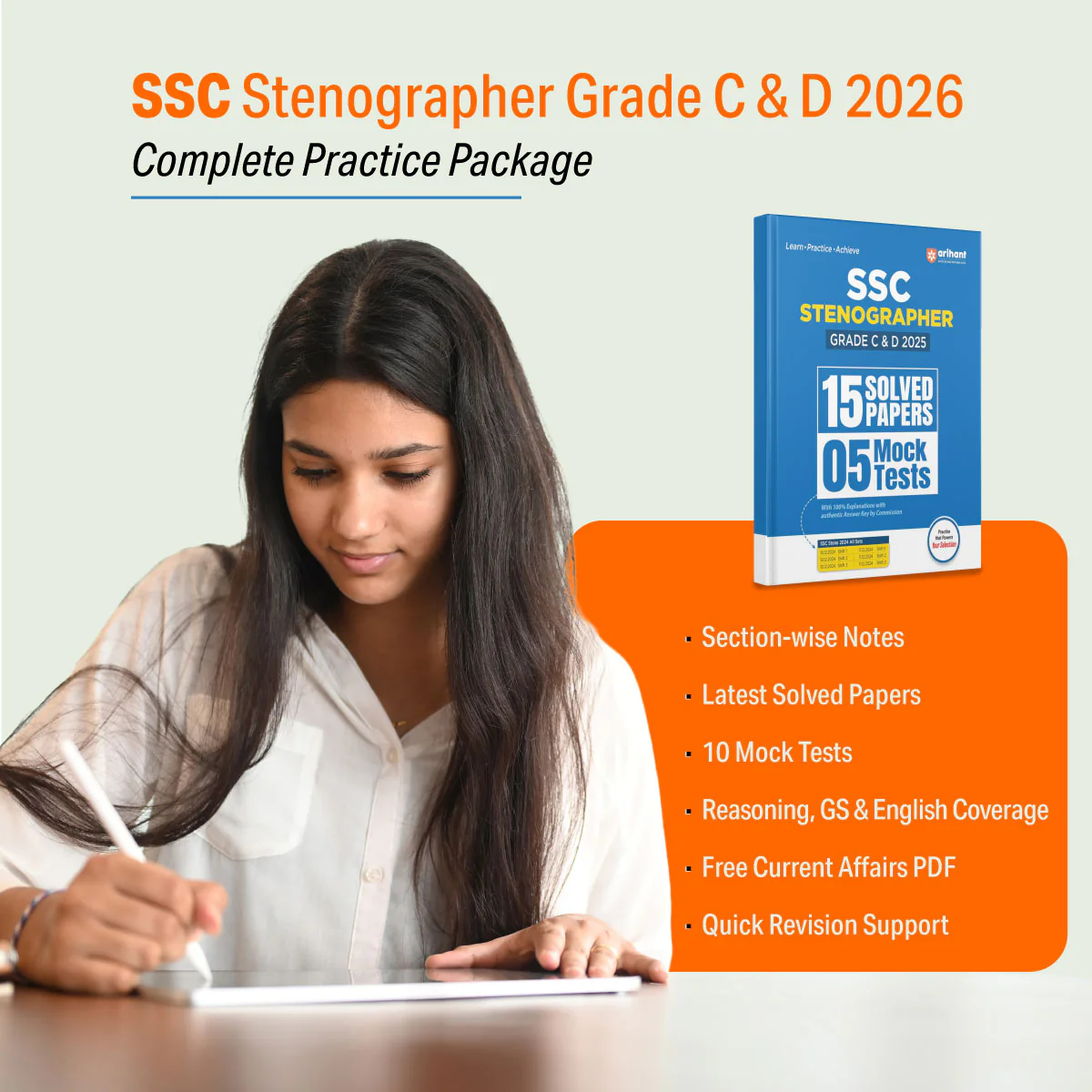 SSC Stenographer (Grade C & D) Exam 2026 | Sectionwise Notes (Reasoning, GS, English) | 10 Solved Papers (2024–2025) | 10 Mock Tests (5 Offline + 5 Online) | Latest Current Affairs | Hindi Medium - Image 4