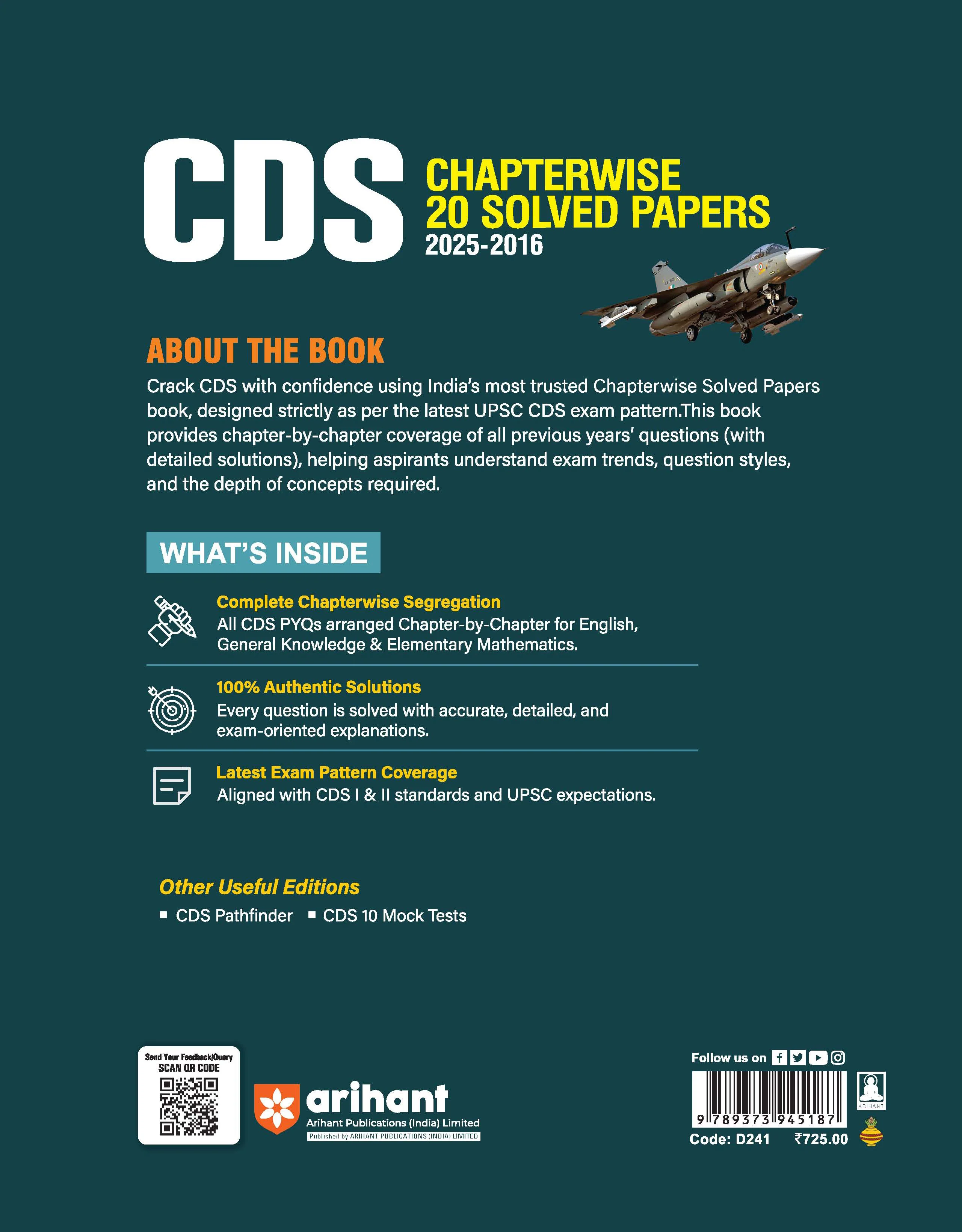 UPSC CDS 2026 — Chapterwise 20 Solved Papers (2025–2016) | English, General Knowledge & Elementary Mathematics | Detailed Explanations & Trend Analysis | 6500+ MCQs - Image 3